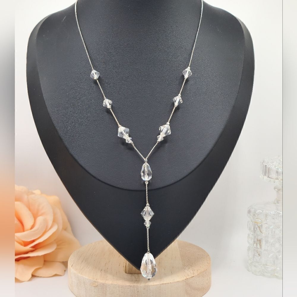 Vintage Silver crystal lariat style Necklace